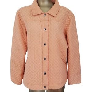 Vintage Orange Silk Quilt Textured Women's Orange Snap Front Jacket Sz L